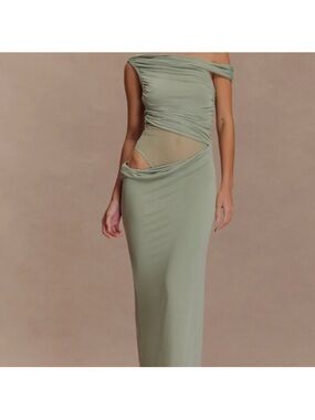 Meshki Sage One-Shoulder Ruched Cutout Maxi Dress